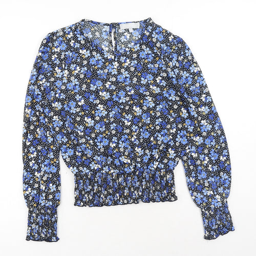 Red Herring Womens Blue Floral Polyester Basic Blouse Size 10 Boat Neck