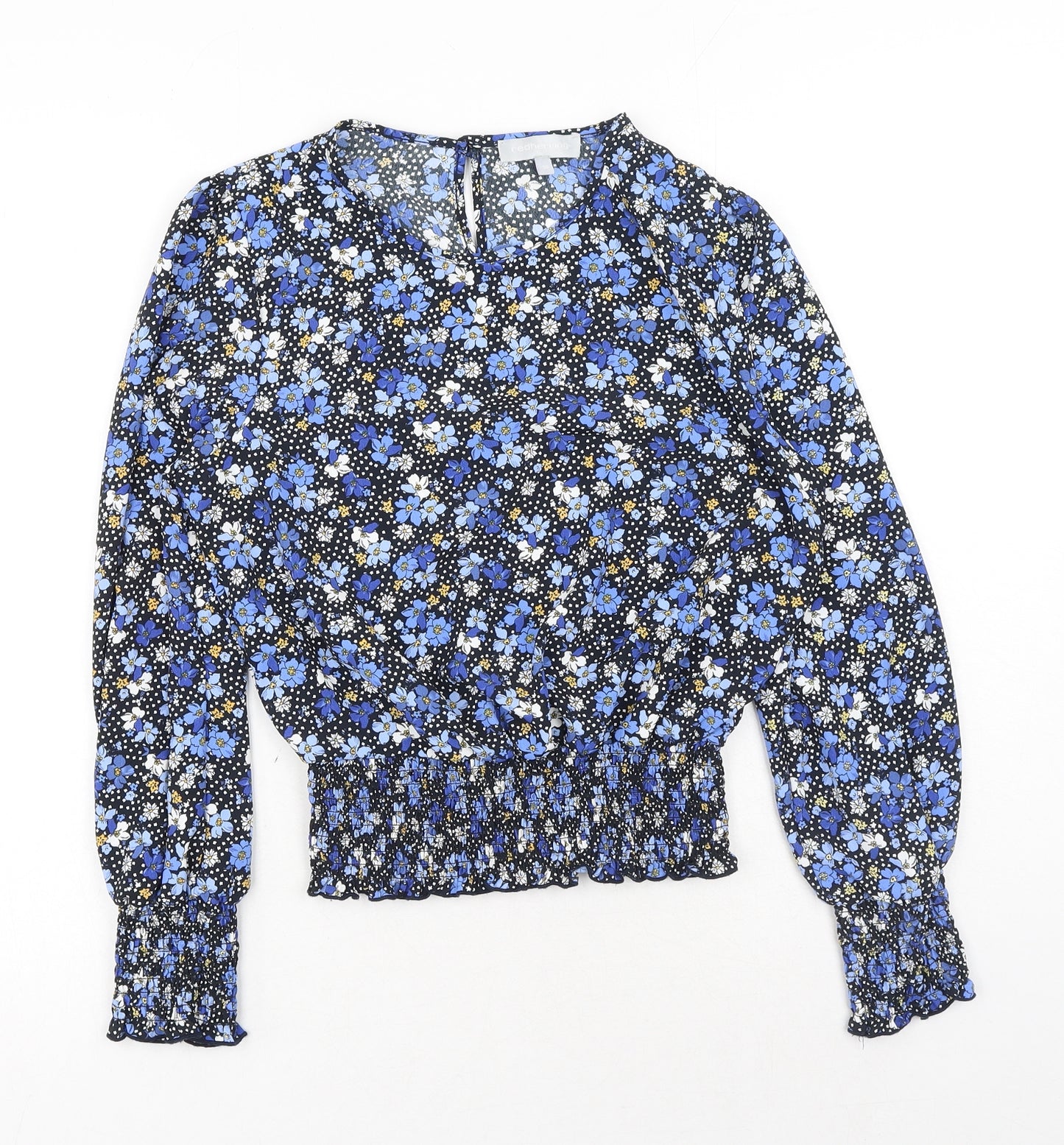 Red Herring Womens Blue Floral Polyester Basic Blouse Size 10 Boat Neck