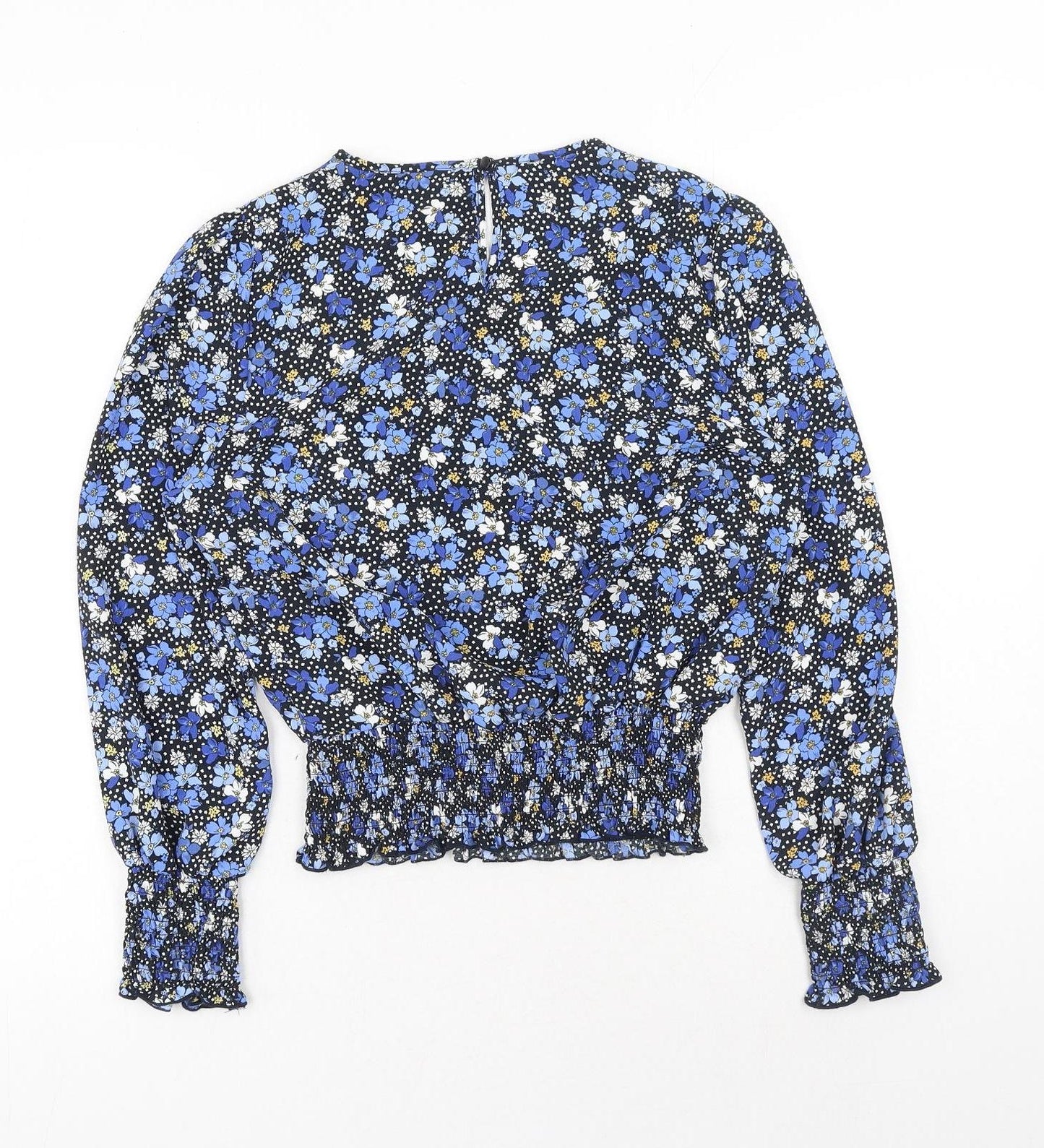 Red Herring Womens Blue Floral Polyester Basic Blouse Size 10 Boat Neck