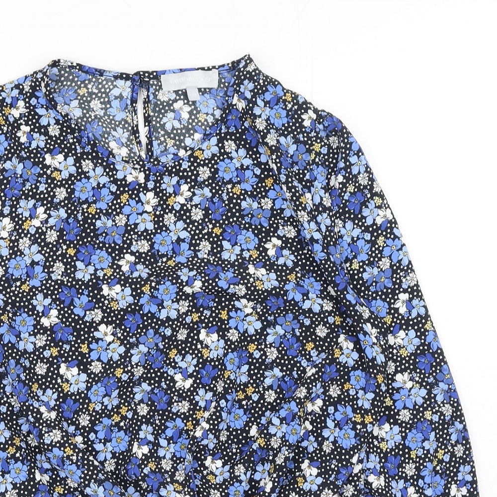Red Herring Womens Blue Floral Polyester Basic Blouse Size 10 Boat Neck