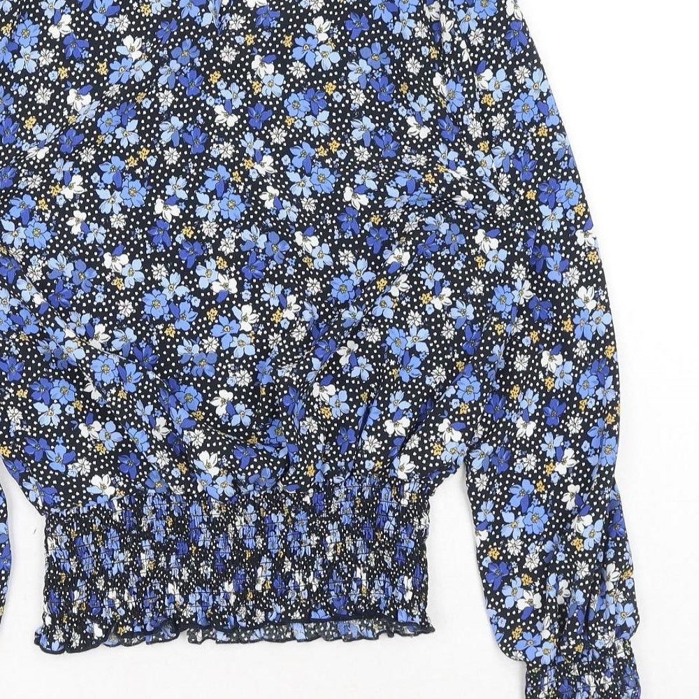Red Herring Womens Blue Floral Polyester Basic Blouse Size 10 Boat Neck