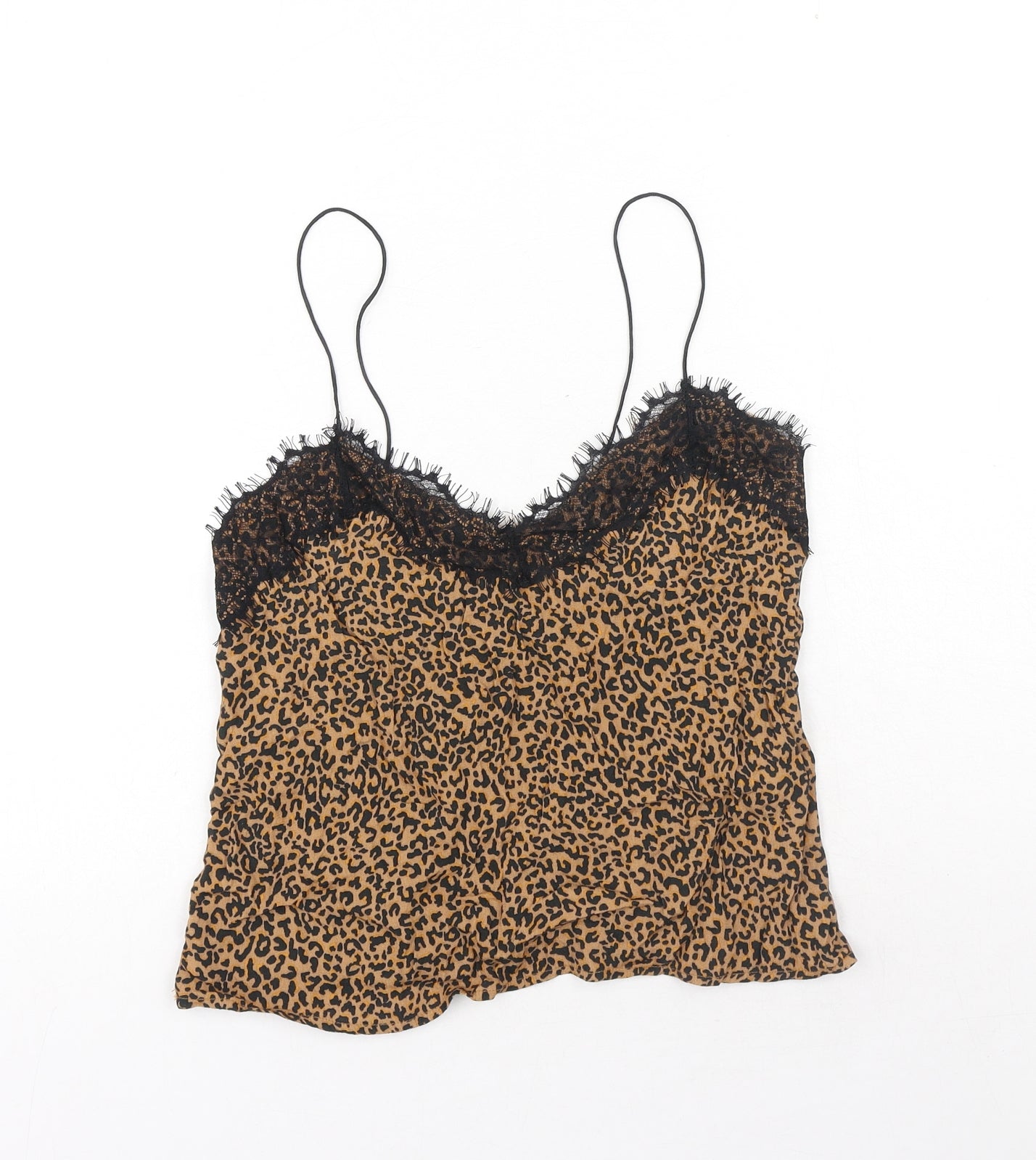 Bershka Womens Brown Animal Print Polyamide Camisole Tank Size S V-Neck - Lace Detail