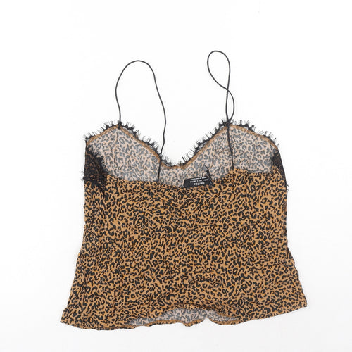 Bershka Womens Brown Animal Print Polyamide Camisole Tank Size S V-Neck - Lace Detail