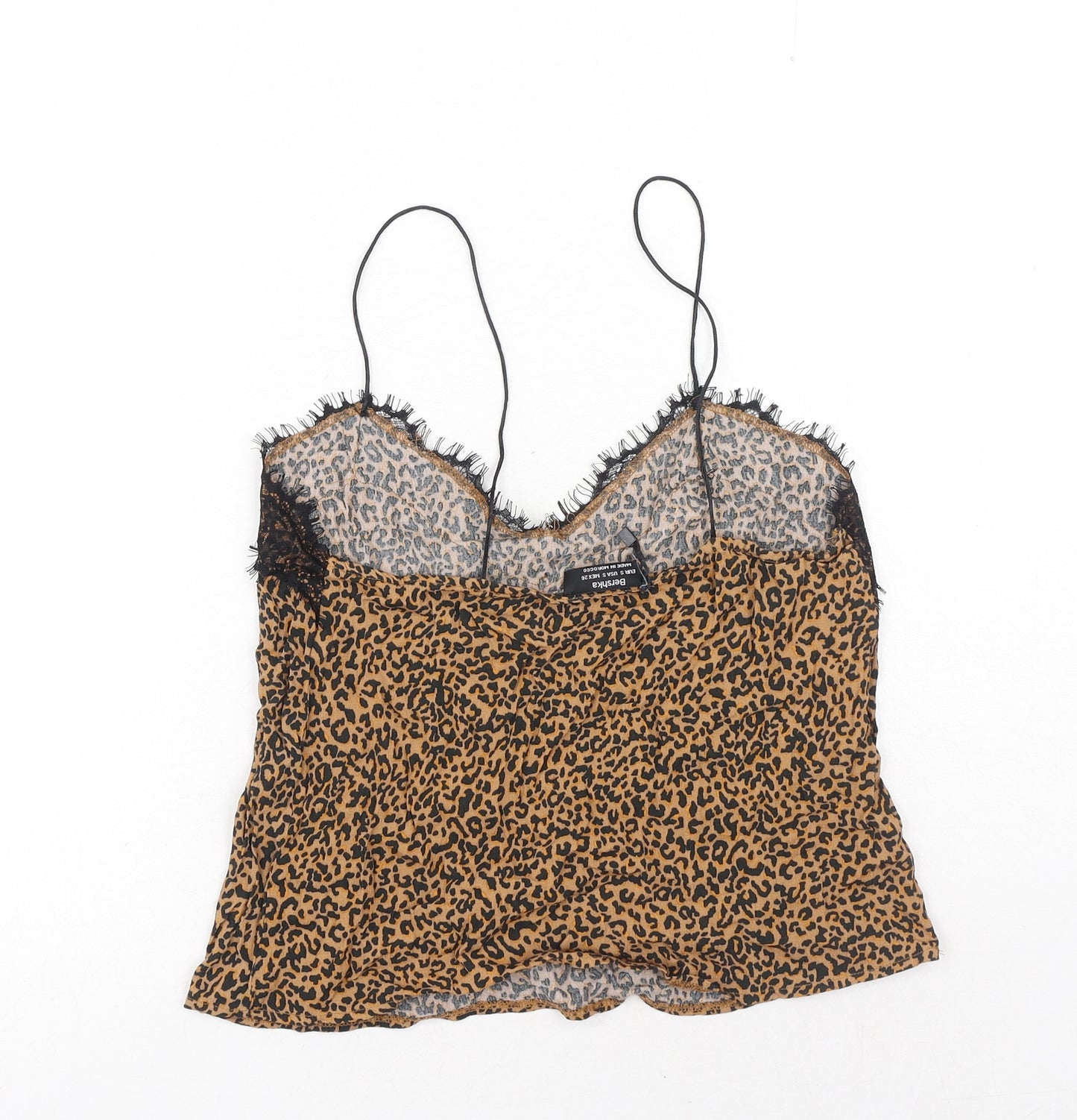 Bershka Womens Brown Animal Print Polyamide Camisole Tank Size S V-Neck - Lace Detail