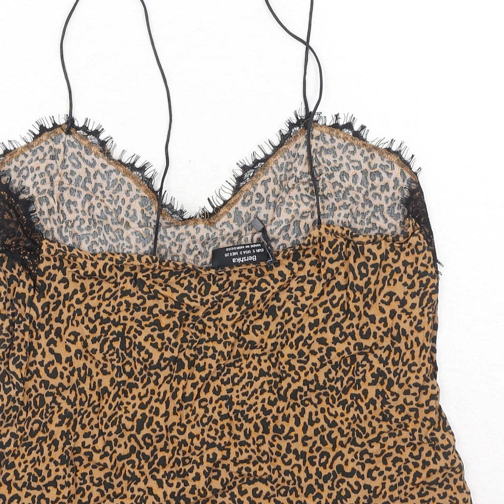 Bershka Womens Brown Animal Print Polyamide Camisole Tank Size S V-Neck - Lace Detail