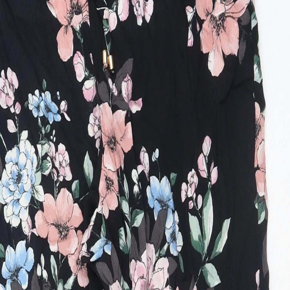 F&F Womens Black Floral Polyester Jogger Trousers Size 14 Regular Drawstring