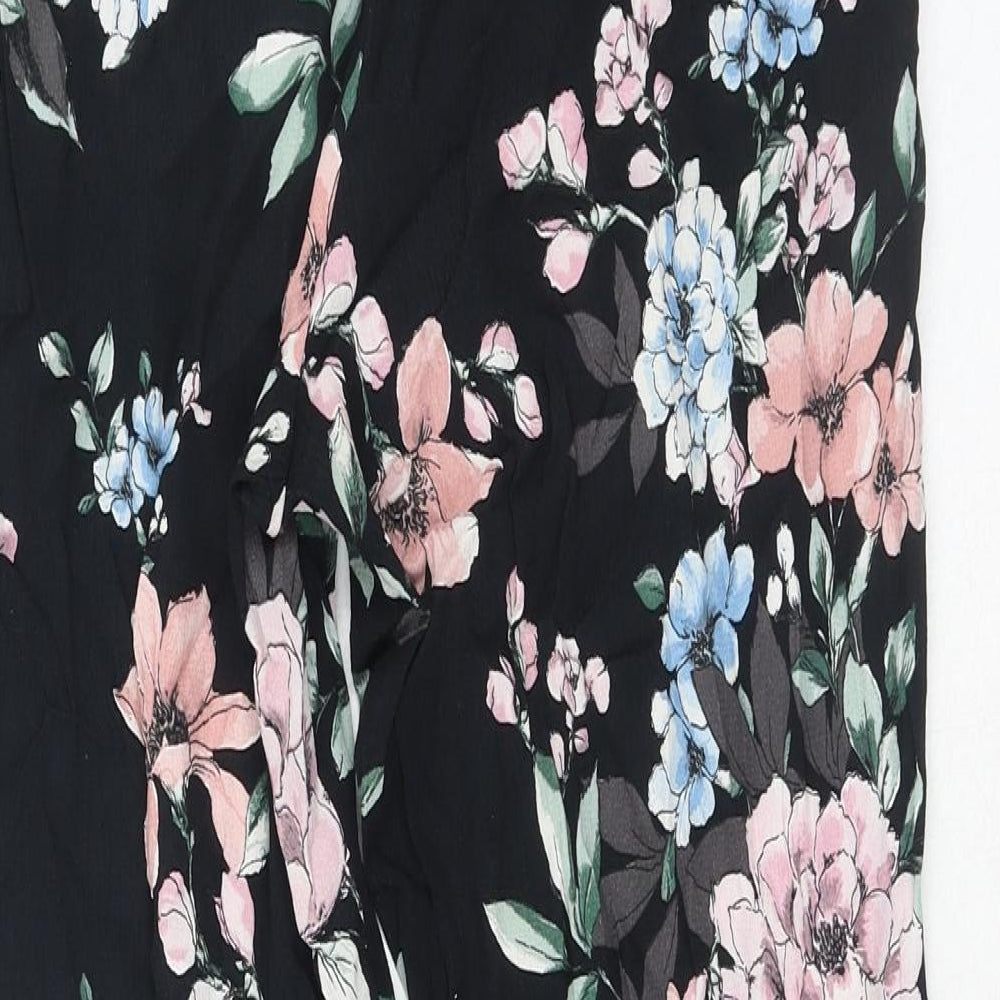 F&F Womens Black Floral Polyester Jogger Trousers Size 14 Regular Drawstring