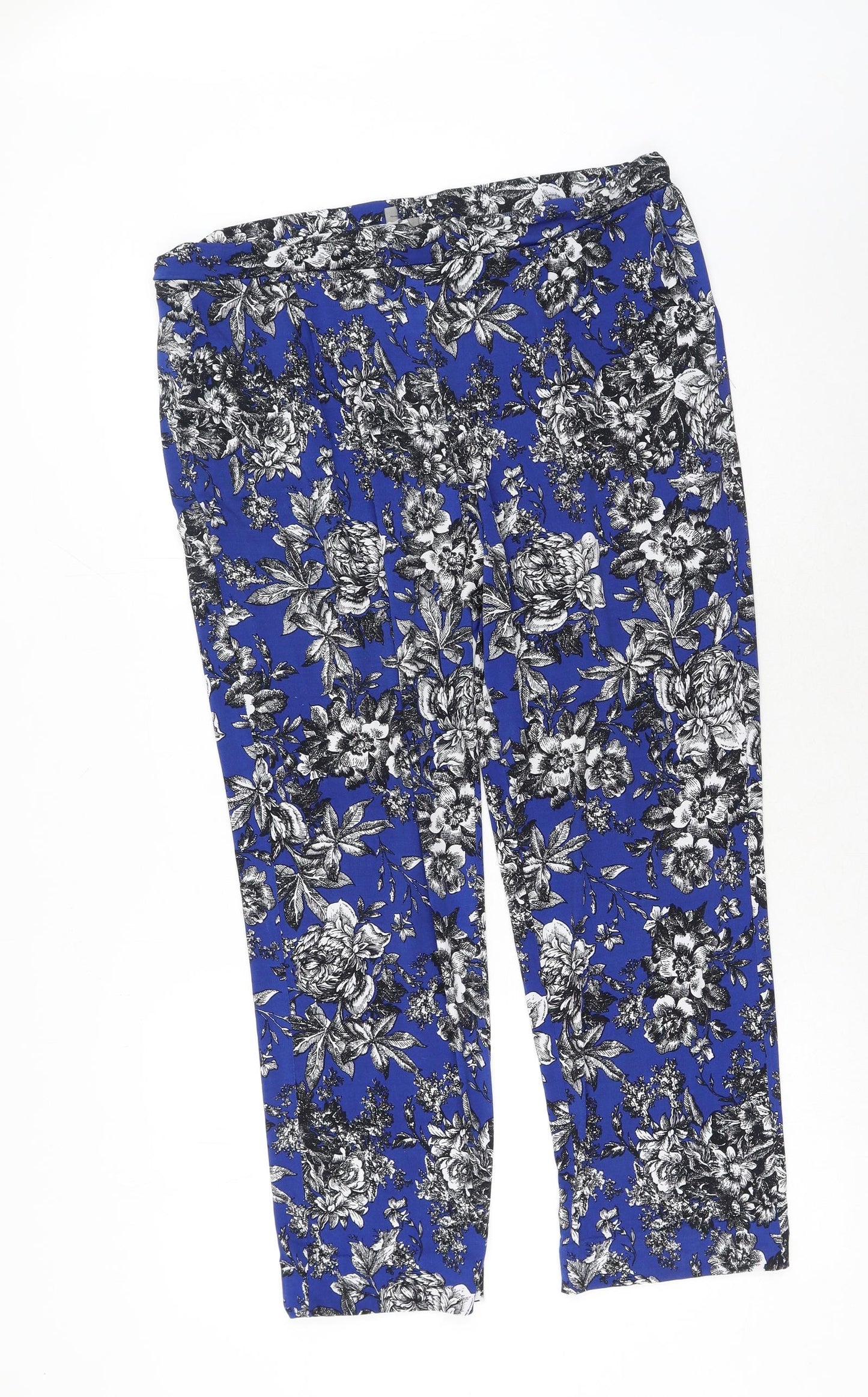 Lavita Womens Blue Floral Polyester Capri Trousers Size 14 Regular