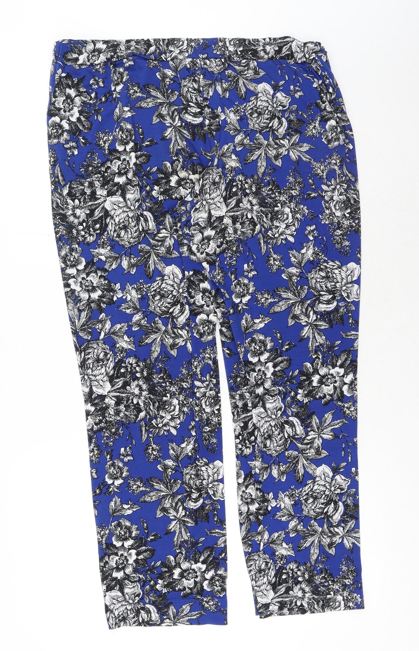 Lavita Womens Blue Floral Polyester Capri Trousers Size 14 Regular