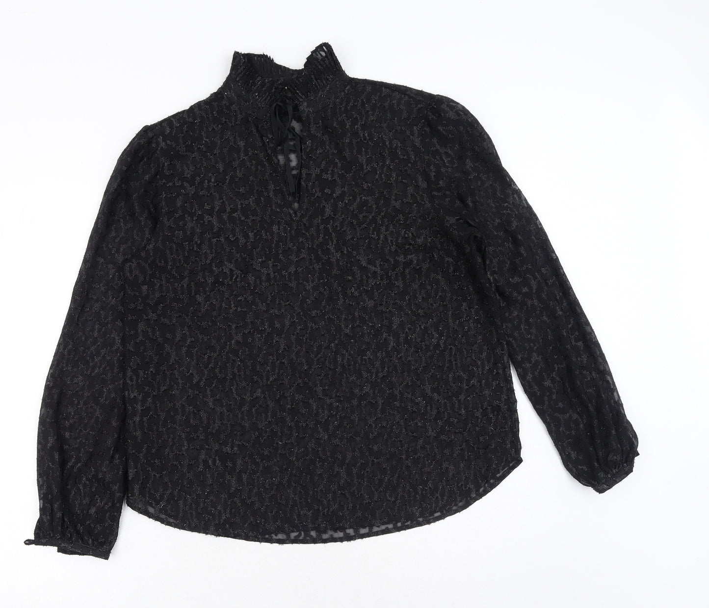 Marks and Spencer Womens Black Animal Print Polyester Basic Blouse Size 12 Collared