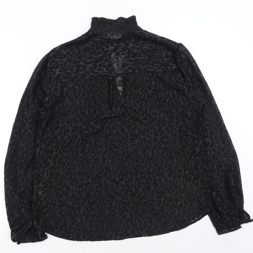Marks and Spencer Womens Black Animal Print Polyester Basic Blouse Size 12 Collared