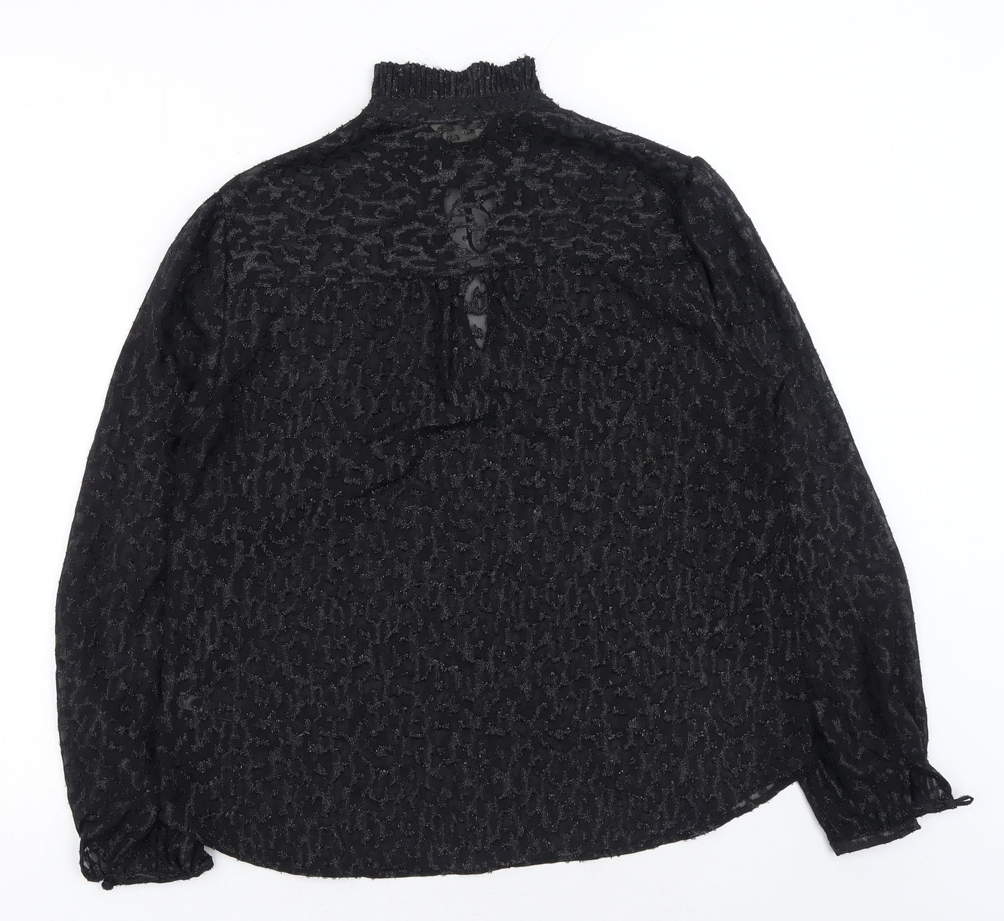 Marks and Spencer Womens Black Animal Print Polyester Basic Blouse Size 12 Collared