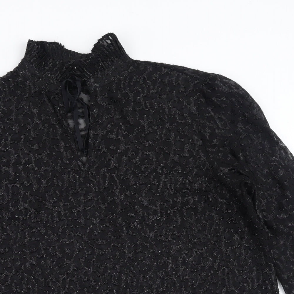 Marks and Spencer Womens Black Animal Print Polyester Basic Blouse Size 12 Collared