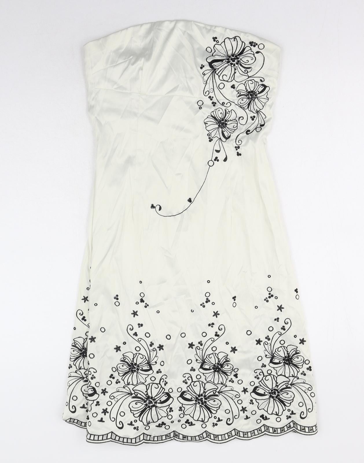 Jane Norman Womens White Polyester Shift Size 12 Off the Shoulder Zip - Floral