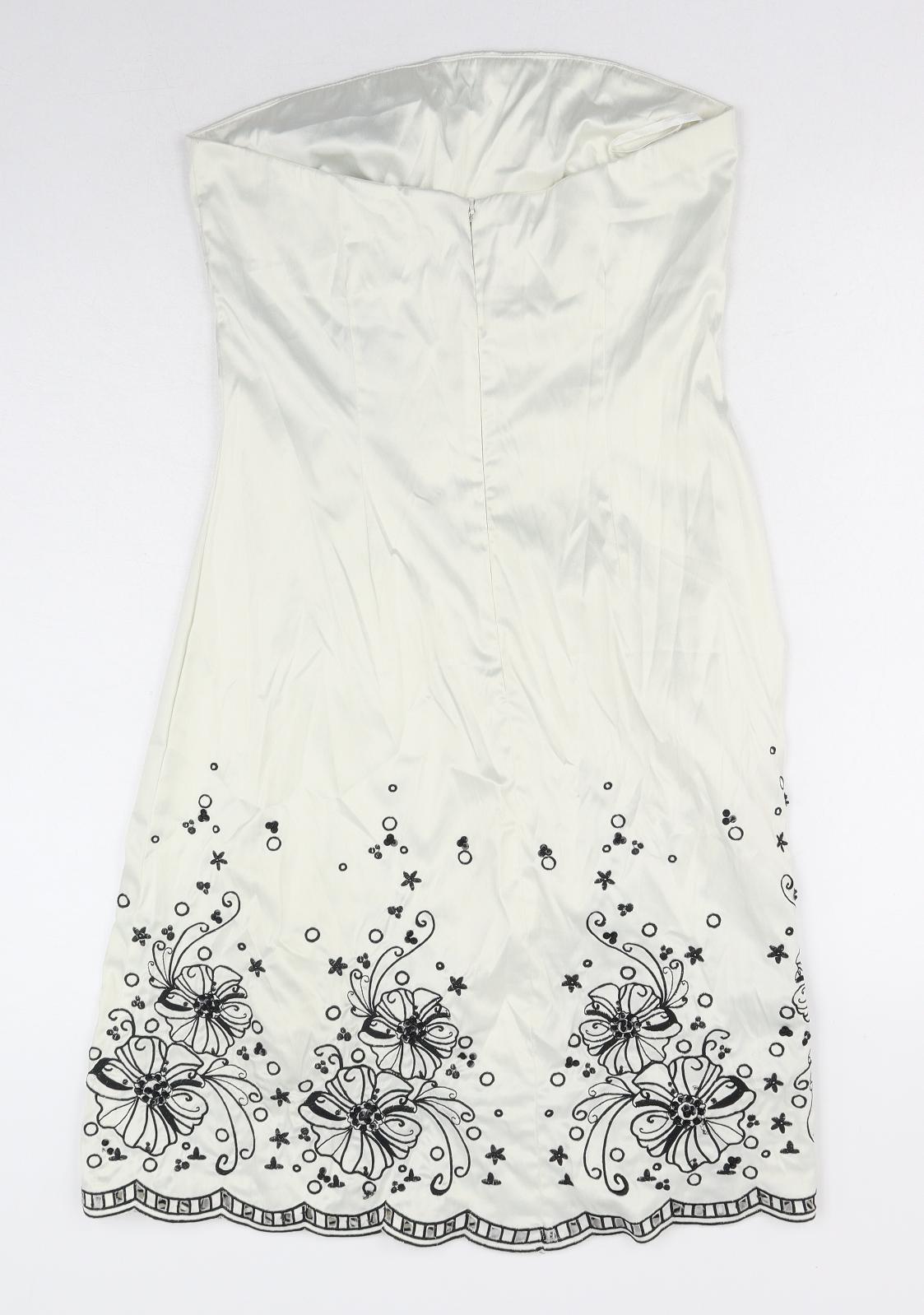 Jane Norman Womens White Polyester Shift Size 12 Off the Shoulder Zip - Floral