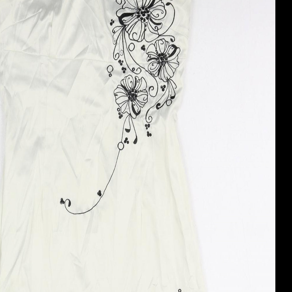 Jane Norman Womens White Polyester Shift Size 12 Off the Shoulder Zip - Floral