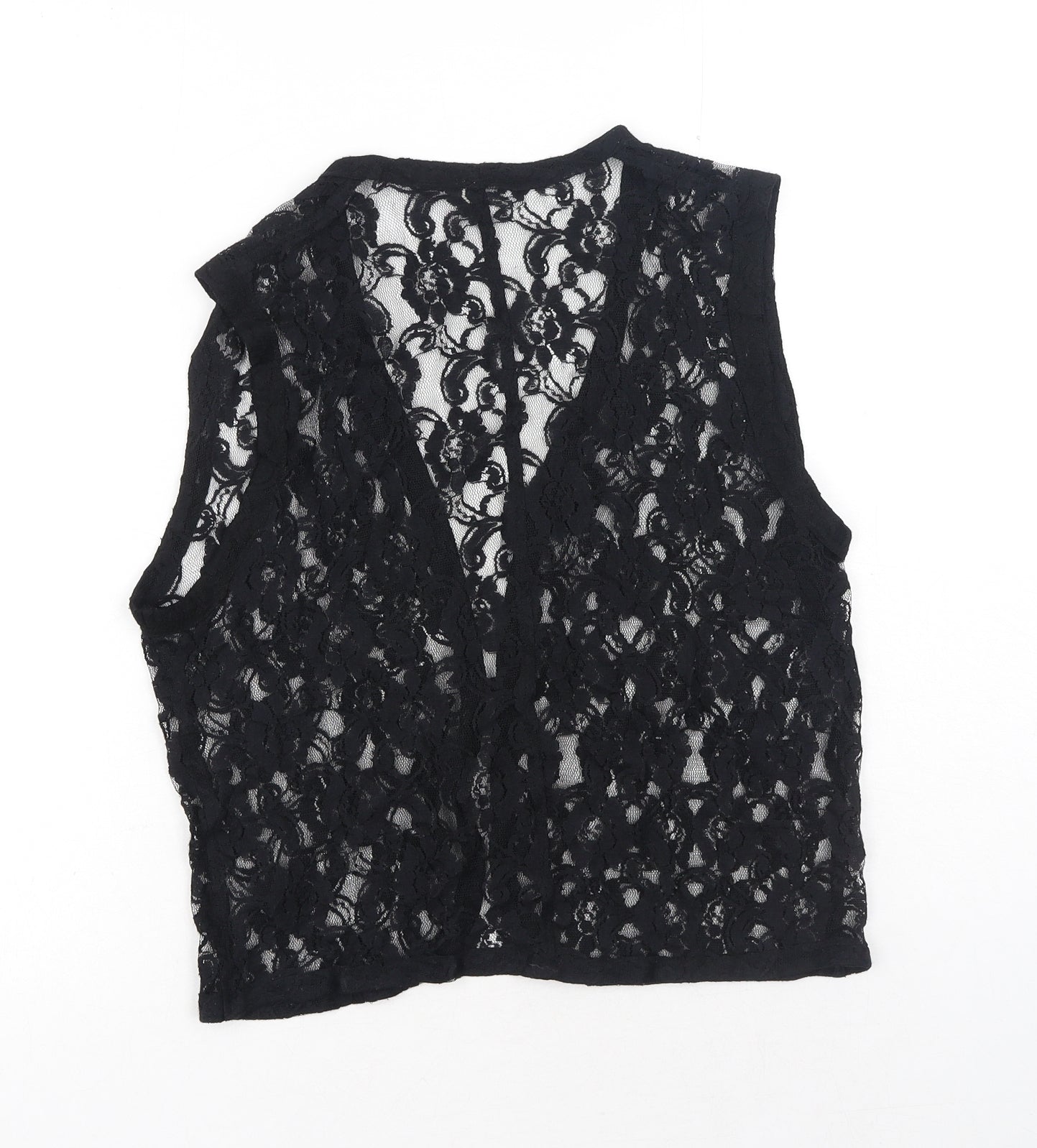 Preworn Womens Black Floral Polyester Basic Blouse Size L V-Neck