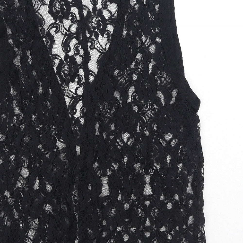 Preworn Womens Black Floral Polyester Basic Blouse Size L V-Neck