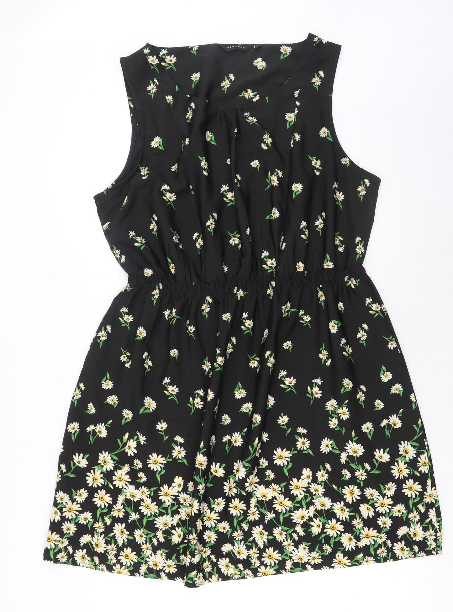 New Look Womens Green Floral Polyester Skater Dress Size 18 Round Neck Pullover