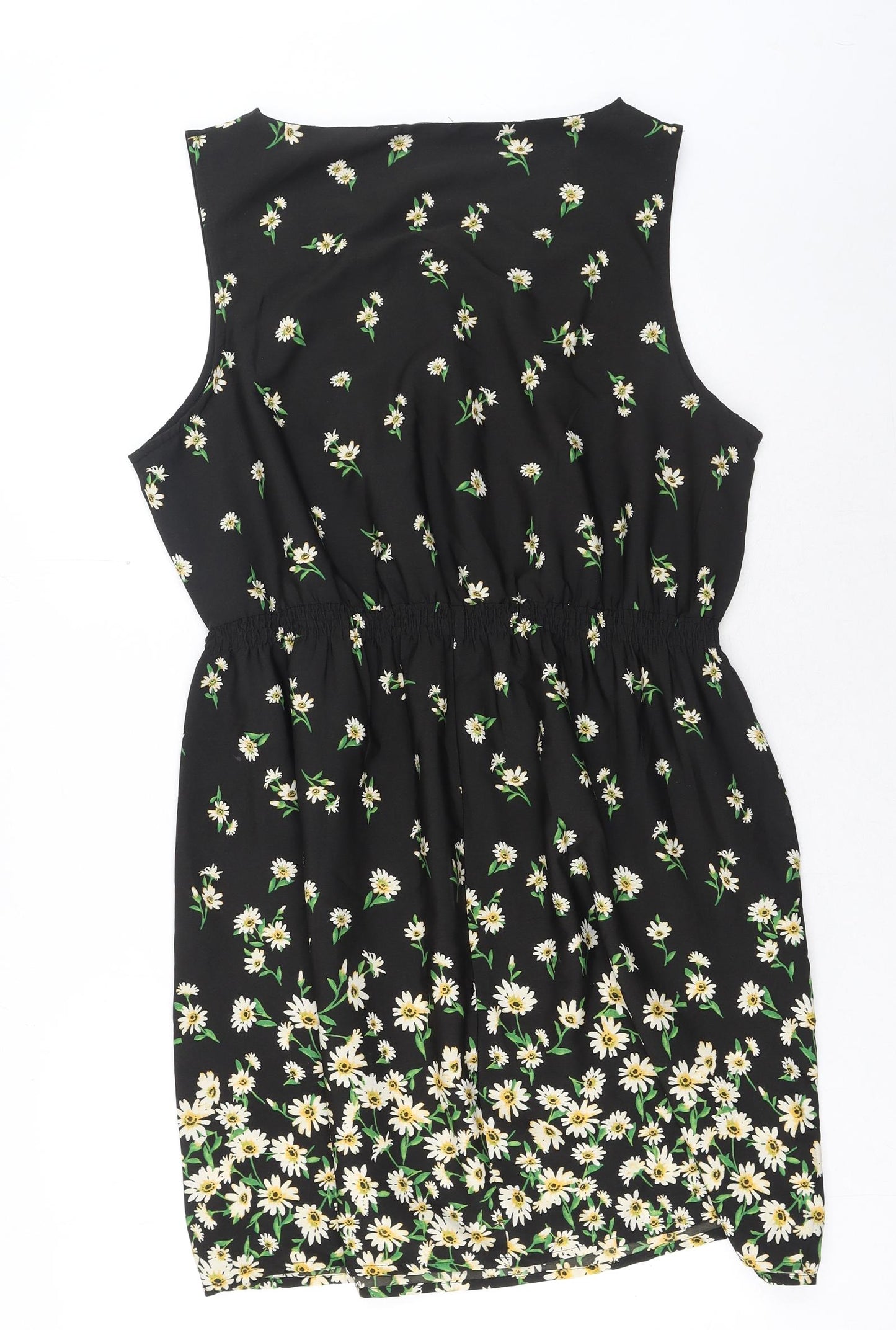 New Look Womens Green Floral Polyester Skater Dress Size 18 Round Neck Pullover