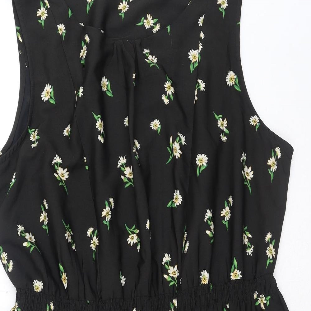New Look Womens Green Floral Polyester Skater Dress Size 18 Round Neck Pullover