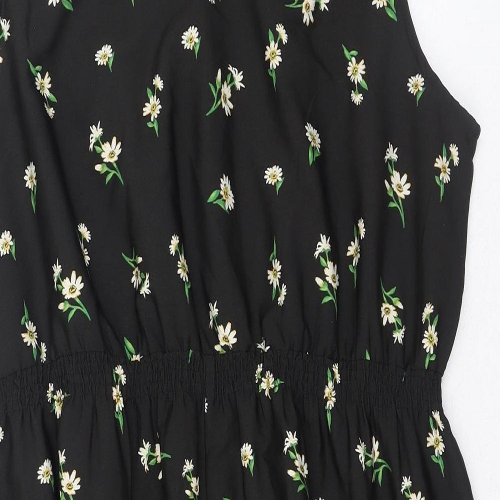 New Look Womens Green Floral Polyester Skater Dress Size 18 Round Neck Pullover