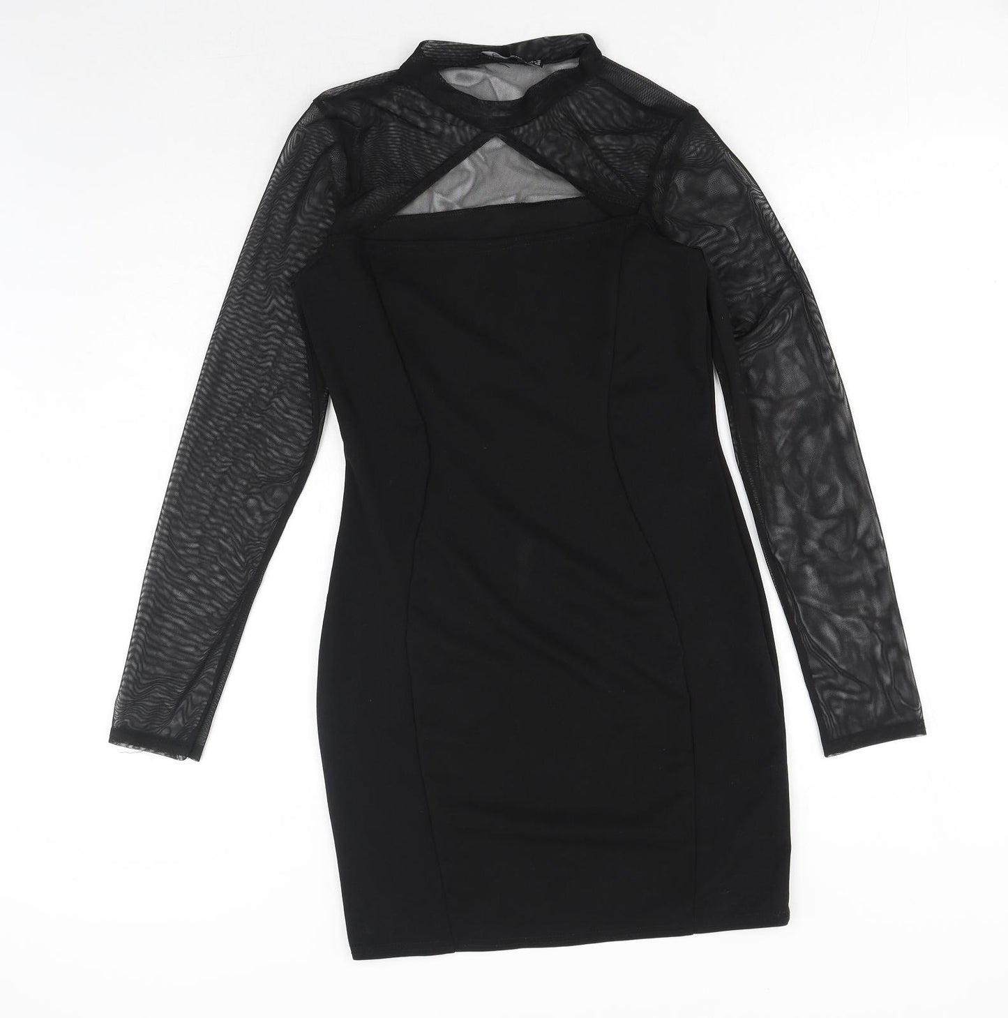 Boohoo Womens Black Polyester Bodycon Size 12 Mock Neck Pullover