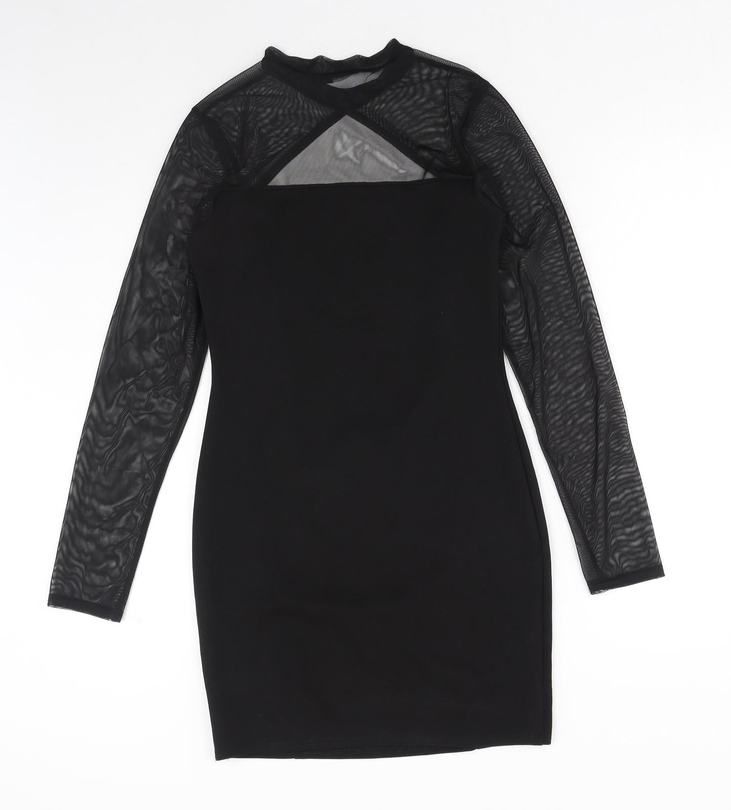 Boohoo Womens Black Polyester Bodycon Size 12 Mock Neck Pullover