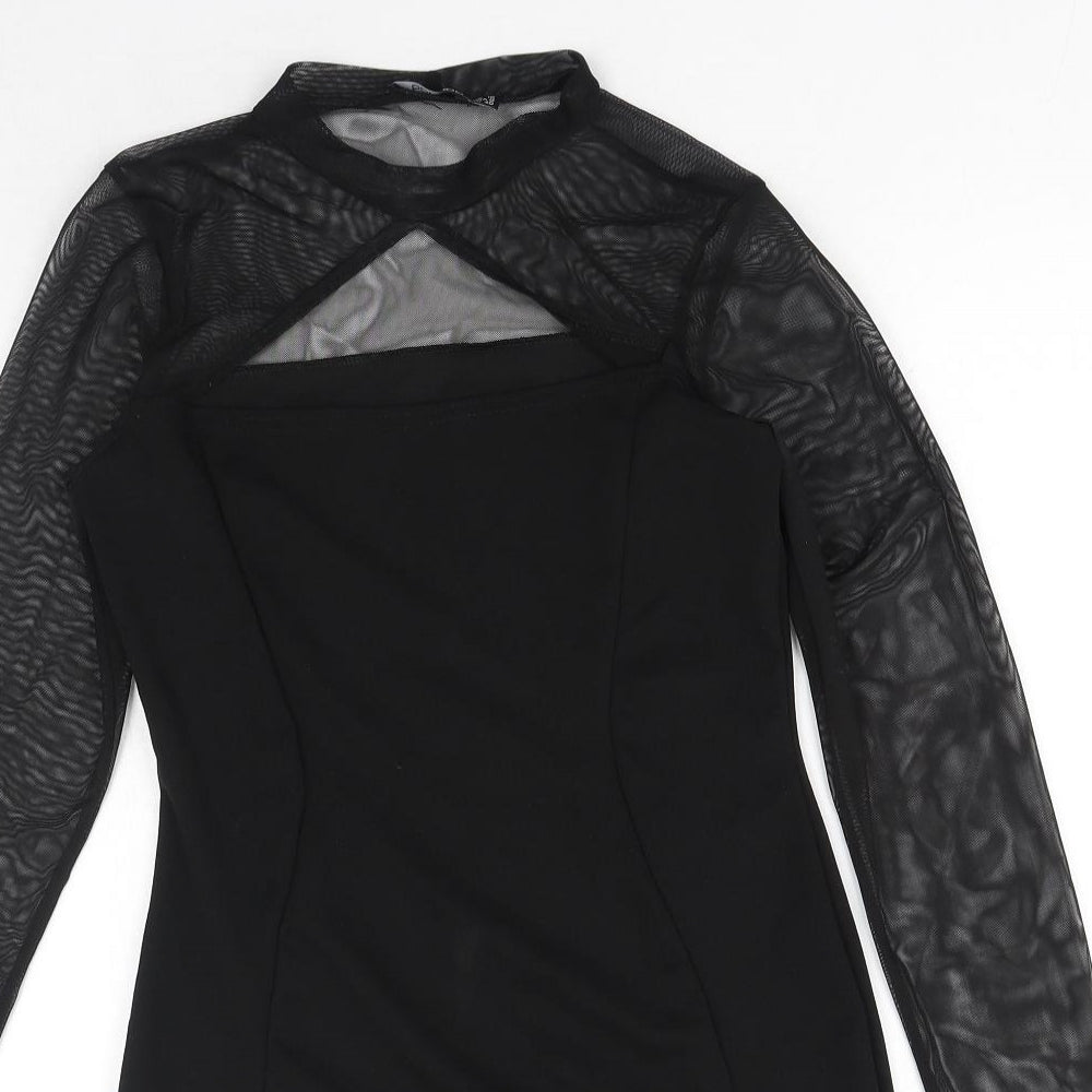 Boohoo Womens Black Polyester Bodycon Size 12 Mock Neck Pullover