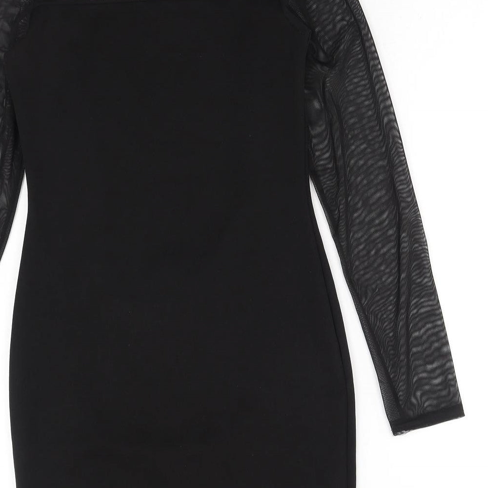 Boohoo Womens Black Polyester Bodycon Size 12 Mock Neck Pullover