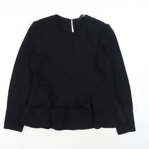 Zara Womens Black Polyester Basic Blouse Size S Scoop Neck