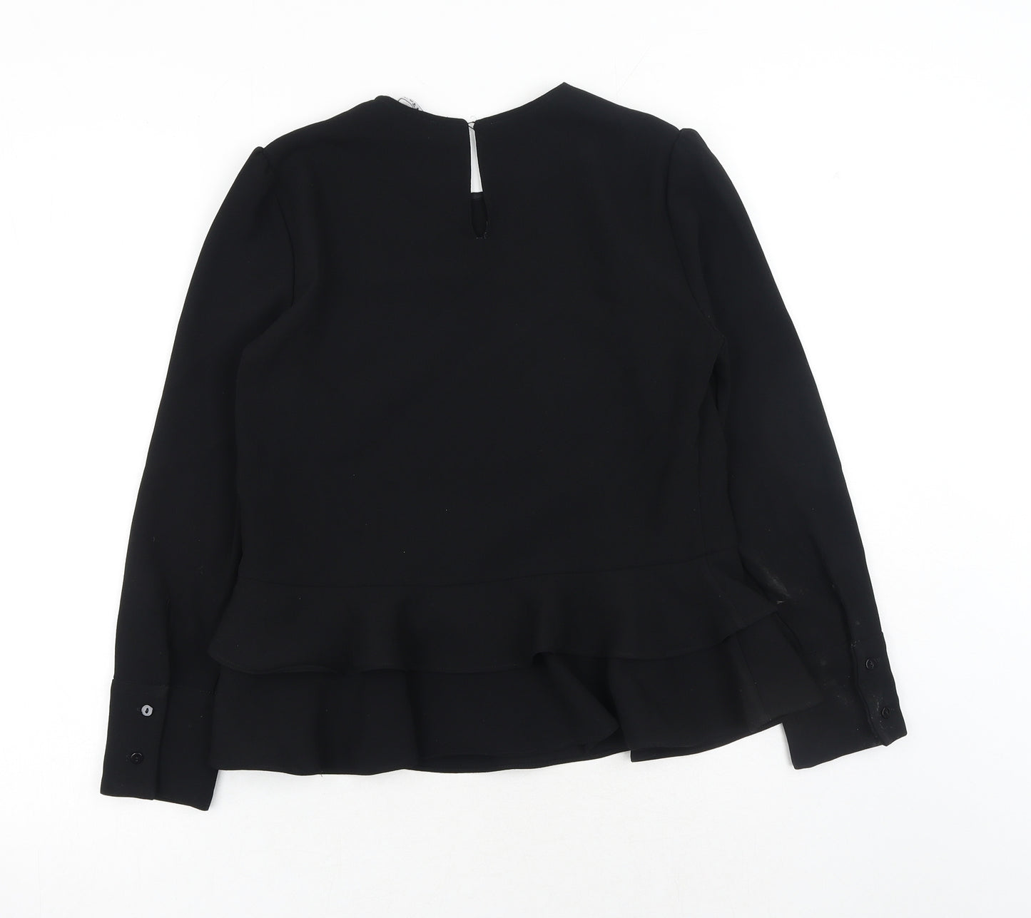 Zara Womens Black Polyester Basic Blouse Size S Scoop Neck