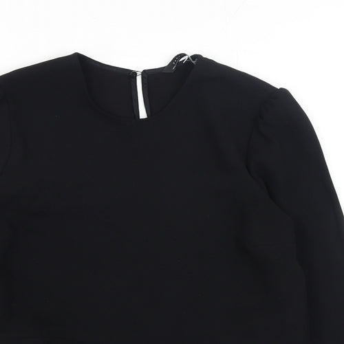 Zara Womens Black Polyester Basic Blouse Size S Scoop Neck