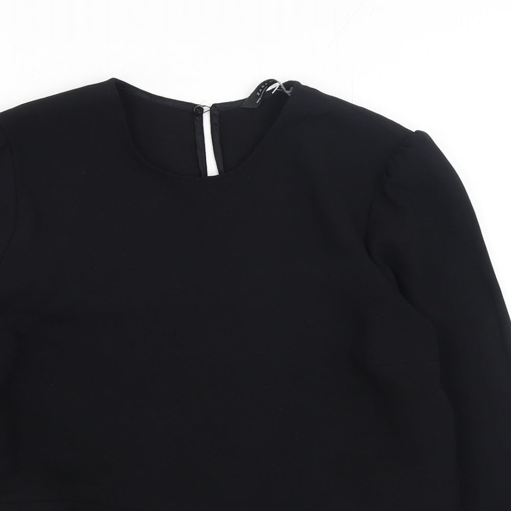 Zara Womens Black Polyester Basic Blouse Size S Scoop Neck
