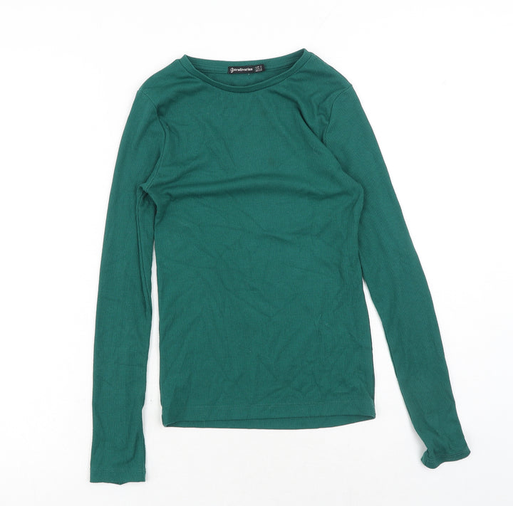 Stradivarius Womens Green Polyester Basic Blouse Size S Boat Neck - Ribbed
