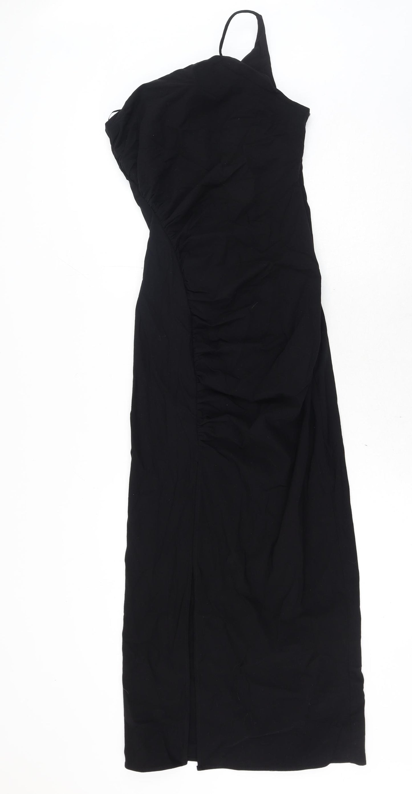 Zara Womens Black Polyester Ball Gown Size XS One Shoulder Zip