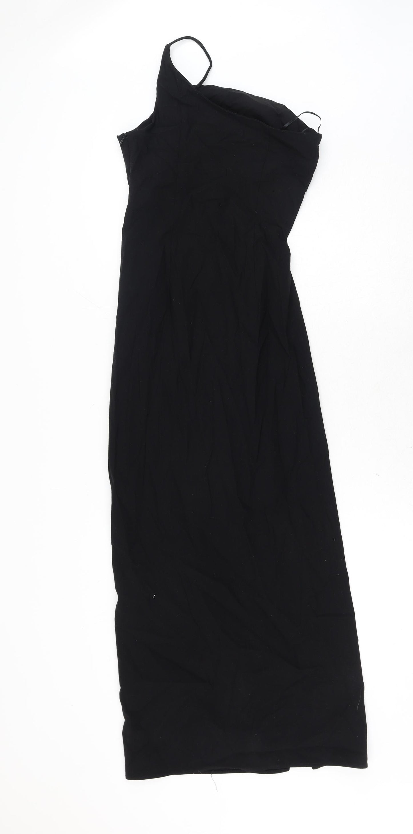 Zara Womens Black Polyester Ball Gown Size XS One Shoulder Zip