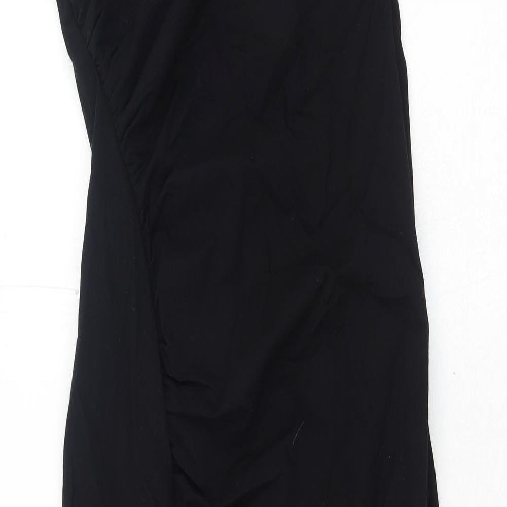 Zara Womens Black Polyester Ball Gown Size XS One Shoulder Zip