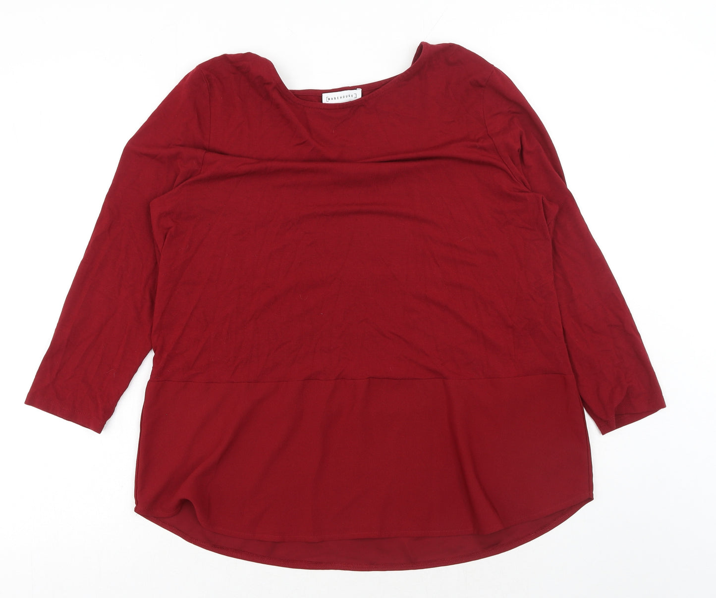 Warehouse Womens Red Viscose Basic Blouse Size 18 Boat Neck