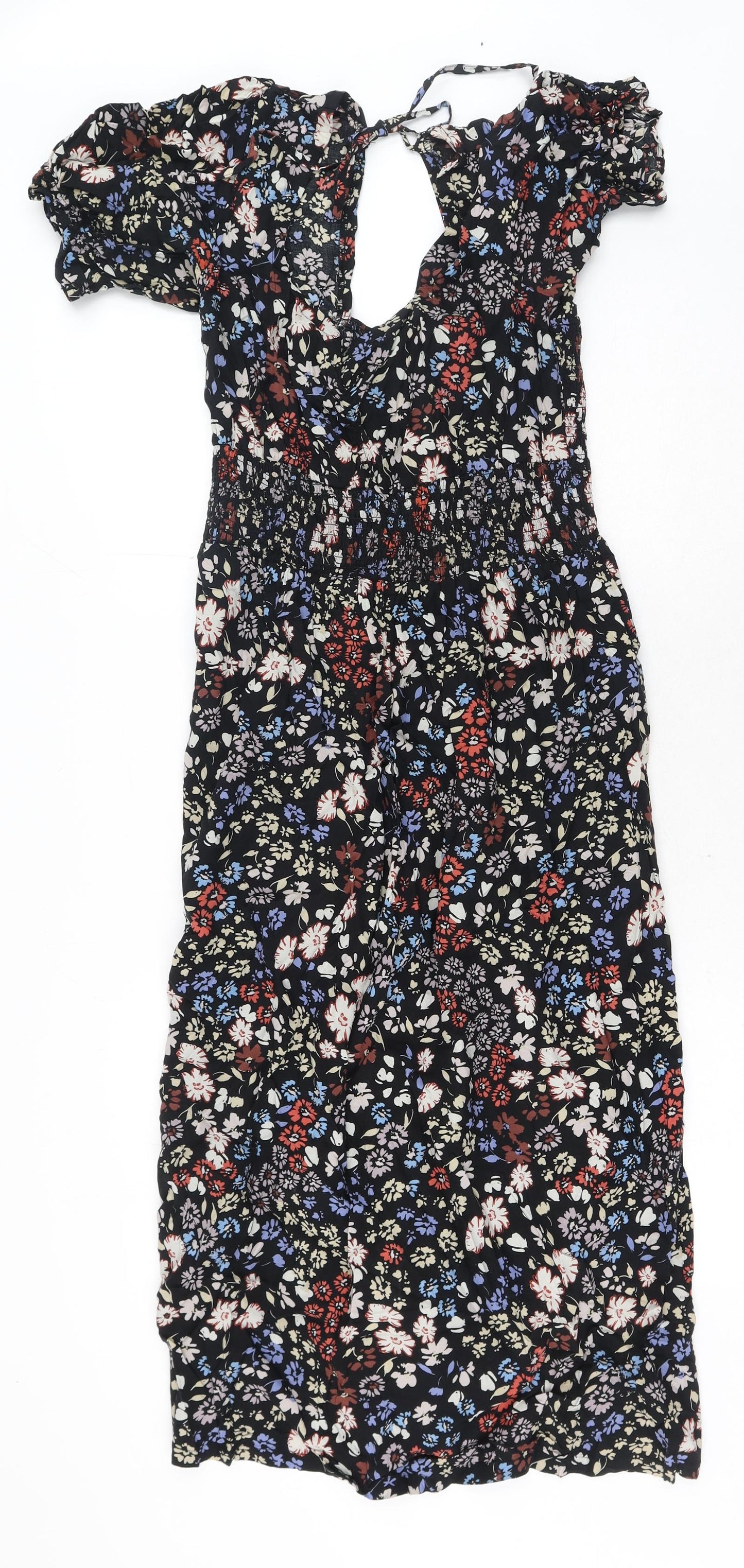 NEXT Womens Black Floral Polyester Trapeze & Swing Size 12 V-Neck Tie