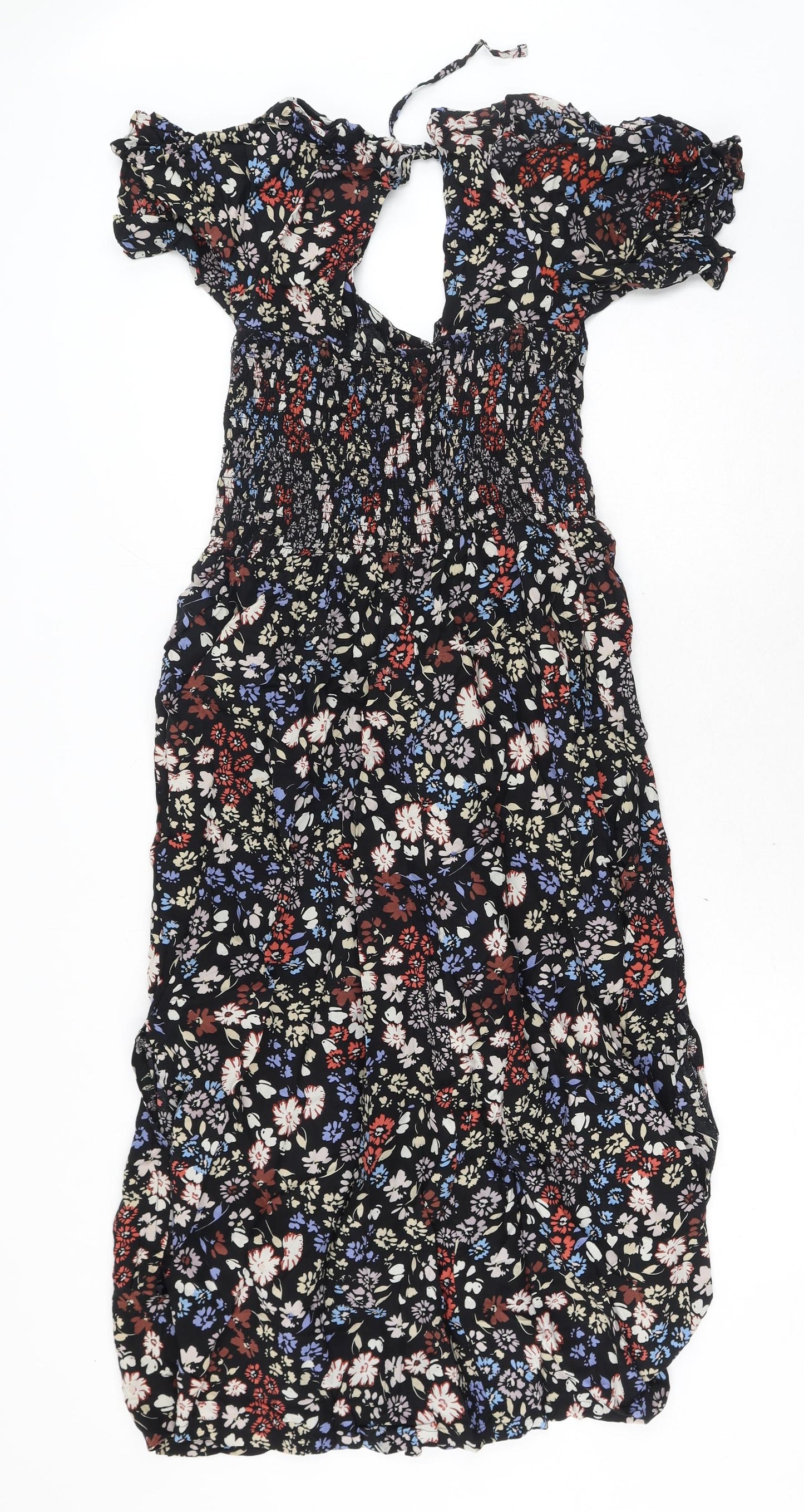 NEXT Womens Black Floral Polyester Trapeze & Swing Size 12 V-Neck Tie