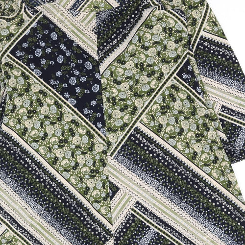 Marks and Spencer Womens Green Geometric Polyester A-Line Size 14 Round Neck Pullover - Cold Shoulder