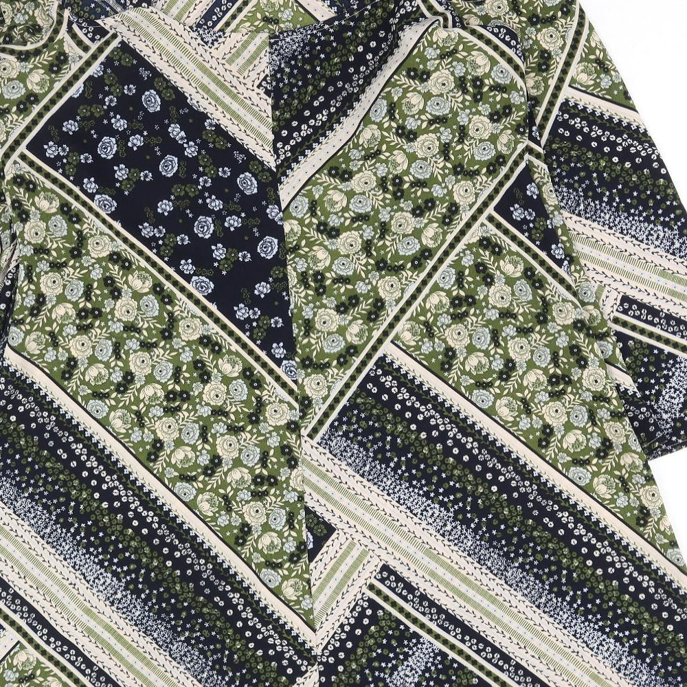 Marks and Spencer Womens Green Geometric Polyester A-Line Size 14 Round Neck Pullover - Cold Shoulder