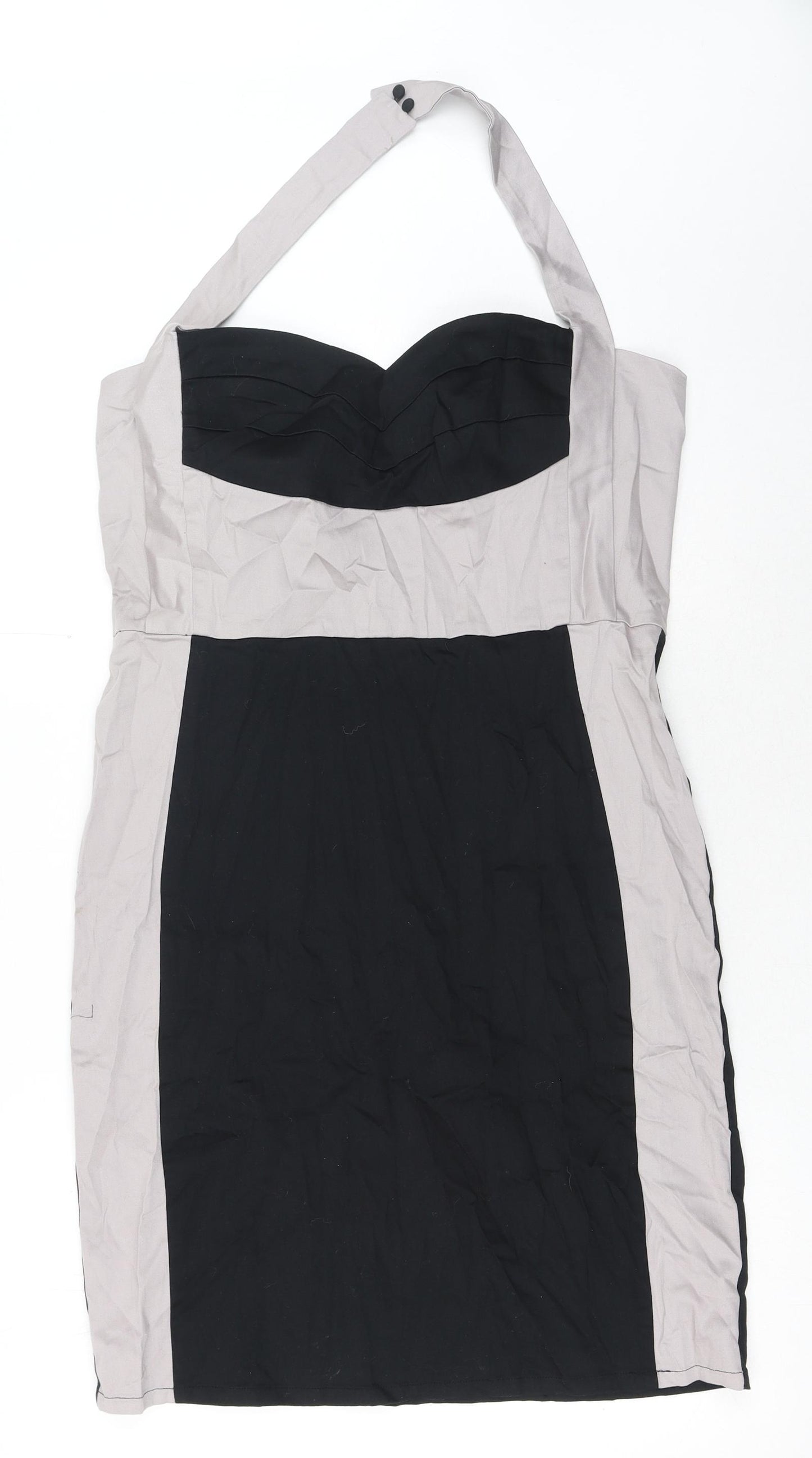 Fashion Union Womens Grey Colourblock Cotton Bodycon Size 16 Halter Zip