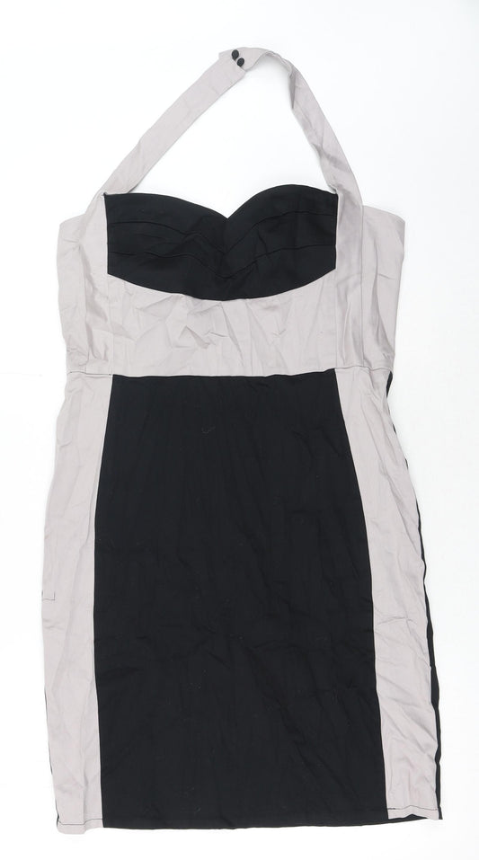 Fashion Union Womens Grey Colourblock Cotton Bodycon Size 16 Halter Zip