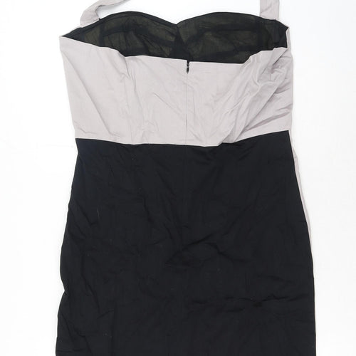 Fashion Union Womens Grey Colourblock Cotton Bodycon Size 16 Halter Zip