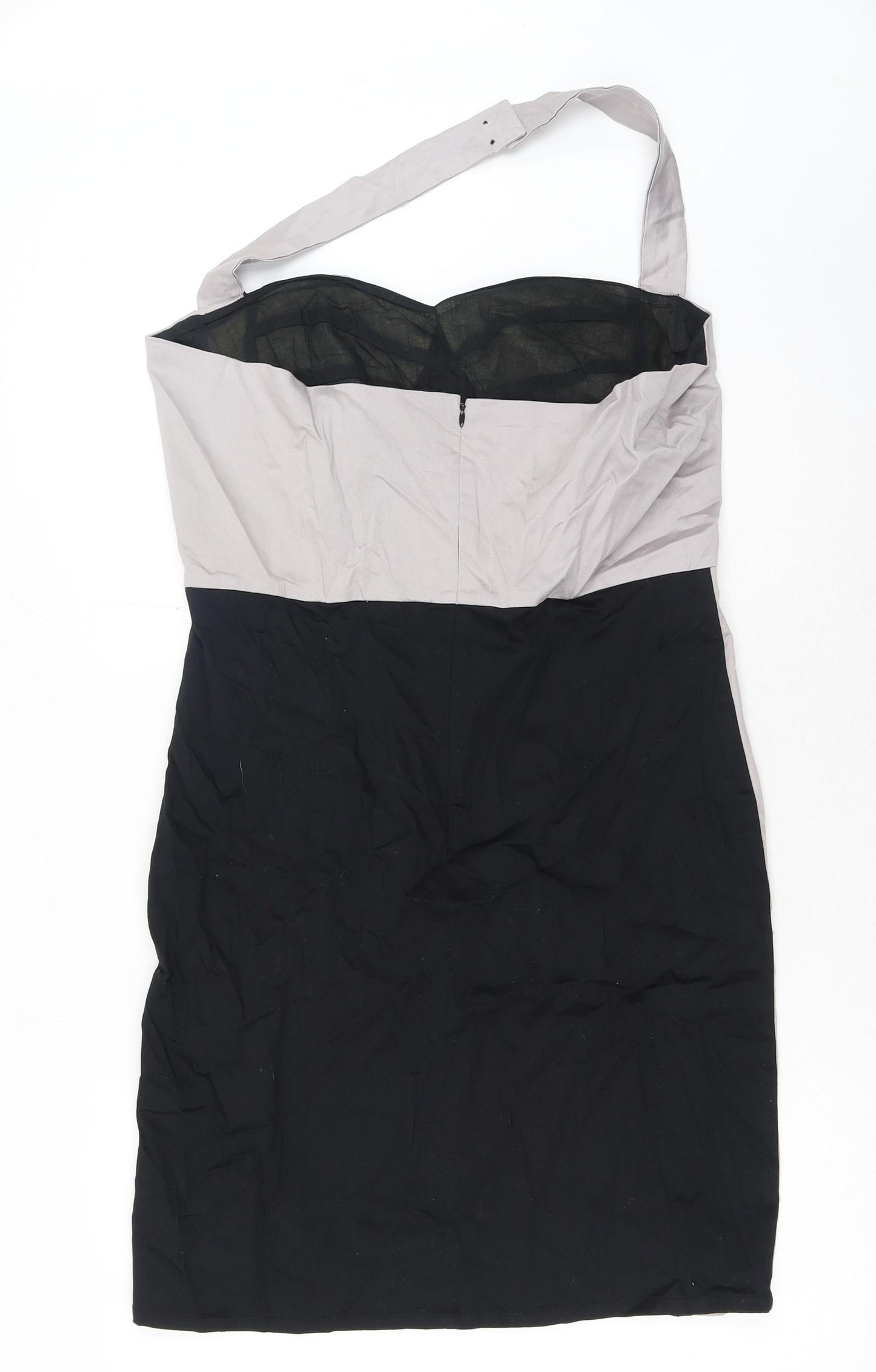 Fashion Union Womens Grey Colourblock Cotton Bodycon Size 16 Halter Zip