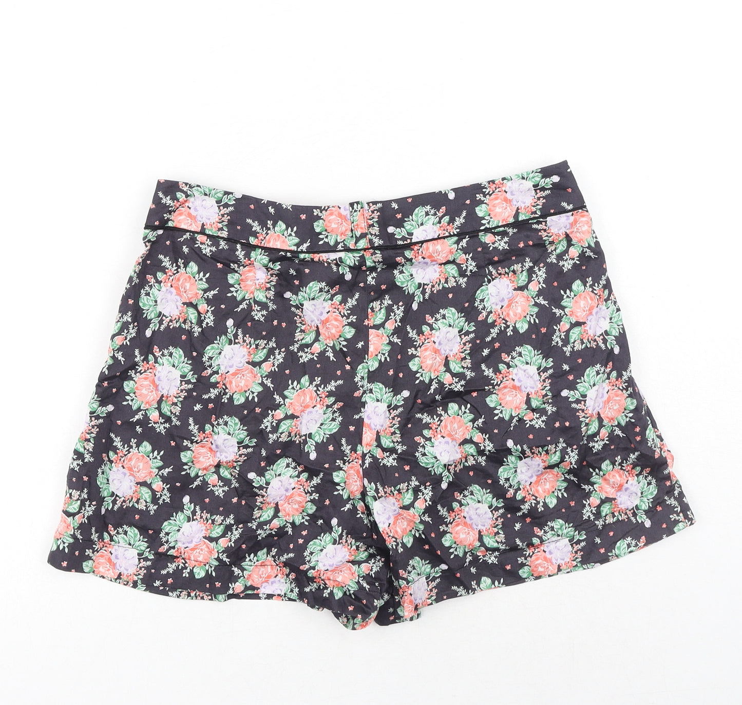 Topshop Womens Black Geometric Cotton Basic Shorts Size 12 Regular Zip