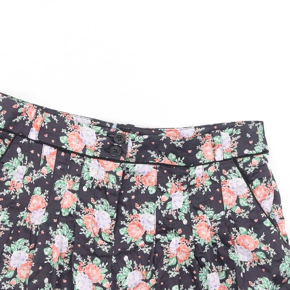 Topshop Womens Black Geometric Cotton Basic Shorts Size 12 Regular Zip