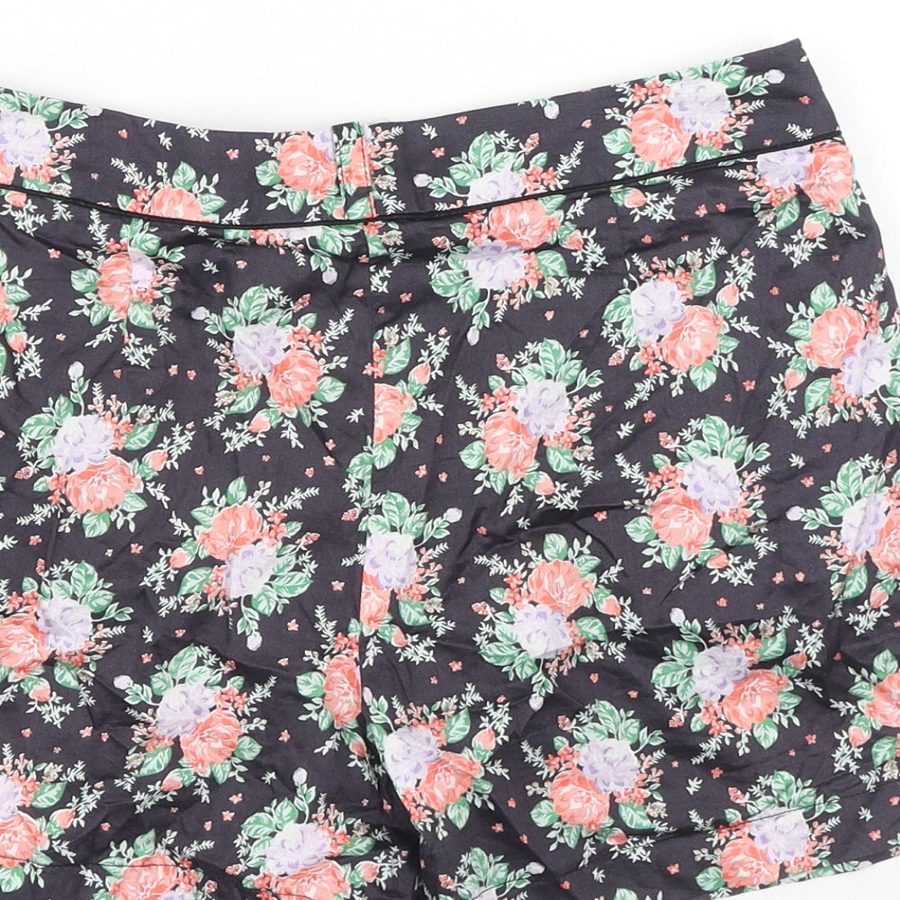 Topshop Womens Black Geometric Cotton Basic Shorts Size 12 Regular Zip